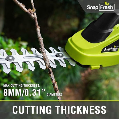 SnapFresh Cordless Grass Shear Bush Trimmer, 2 in 1 Handheld Hedge Trimmer, 7.2V Electric Grass Trimmers, Lightweight Shrubbery Trimmers Battery & Charger Included, Shrub Trimmer for Garden(Green)