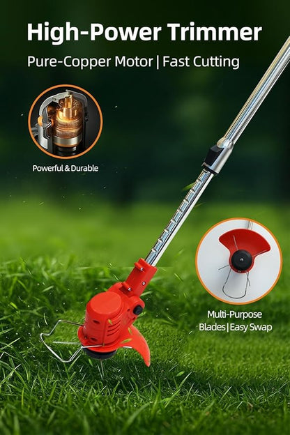 Cordless String Trimmer, Weed Wacker, Nylon Trimmer Head as Its Core Cutting Accessory, Telescopic Shaft and Foldable, 2 x Batteries, String Trimmer Cordless, Red