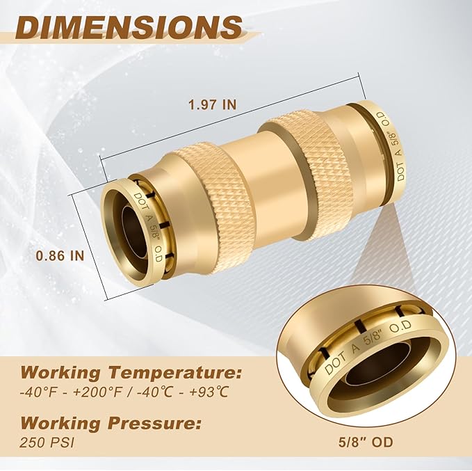 5/8" Quick Push to Connect Fittings Brass Union Straight Joint DOT Approved 5/8 inch tube OD Air Line Adapter Air Spring Suspension Kit for Car Truck Trailers and Air Brake System 5pcs