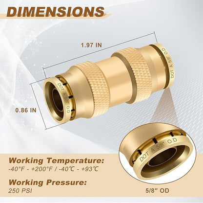 5/8" Quick Push to Connect Fittings Brass Union Straight Joint DOT Approved 5/8 inch tube OD Air Line Adapter Air Spring Suspension Kit for Car Truck Trailers and Air Brake System 5pcs