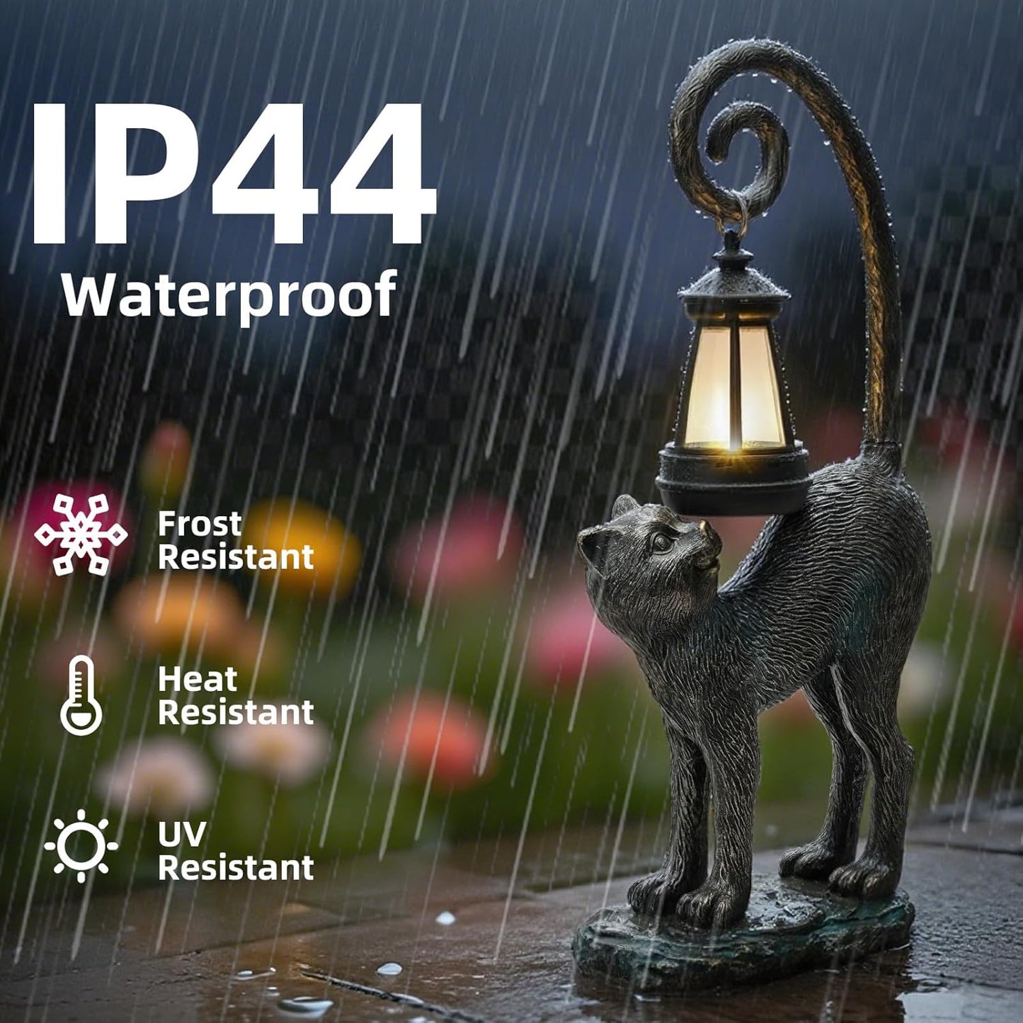 Solar Cat Garden Decor Outdoor Statue - Cat with LED Waterproof Sculptures Lights, Cute Pond/Yard Statues Outside Decoration, Home, Lawn, Patio, Resin Animal Ornament, Women/Gardening Gift