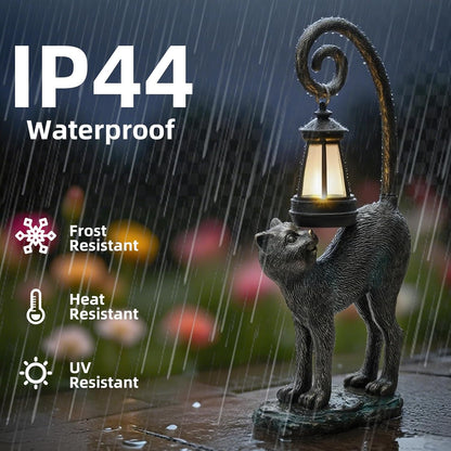 Solar Cat Garden Decor Outdoor Statue - Cat with LED Waterproof Sculptures Lights, Cute Pond/Yard Statues Outside Decoration, Home, Lawn, Patio, Resin Animal Ornament, Women/Gardening Gift