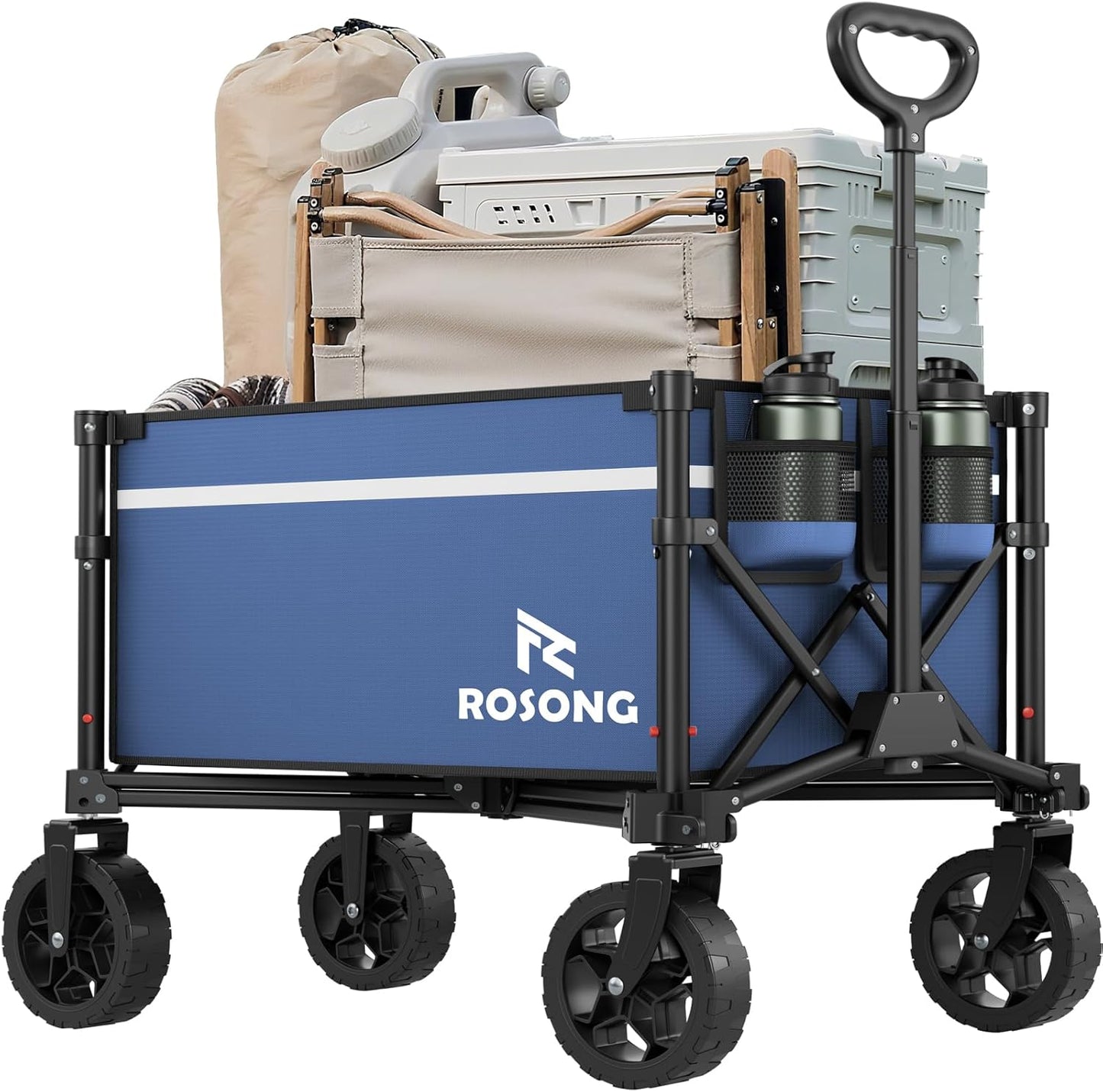 Navy Collapsible Wagon Cart with Wheels Foldable - Folding Utility Heavy Duty Wagons Carts for Grocery Sports Garden Shopping Camping