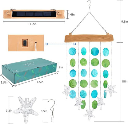 Toodour Solar Wind Chimes for Outside, Birthday Gifts for Women Mom Grandma, Waterproof 2 Modes Shells Solar Powered Outdoor Lights for Patio Holiday Garden Porch Yard Outdoor Decor - Blue & Green