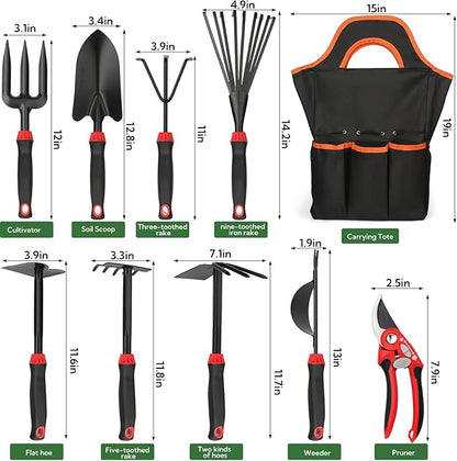 10 Pack Garden Tool Set - Carbon Steel Heavy Duty Gardening Set with Non-Slip Handles & Carry Bag Garden Hand Tools Gift for Women and Men