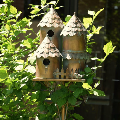 Large Copper Colored Multi-Birdhouse Stakes, Room for 4 Bird Families in Each ASIN: B09QHC67VL (Cylinders with Fence)