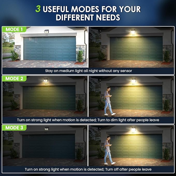 [16 Packs] Solar Motion Lights Outdoor, Ultra Bright Solar Fence Lights with Motion Sensor, IP65 Waterproof Security Light 3 Modes, 270° Lighting Angle, Wall Lights for Deck Patio Fence Garage Door