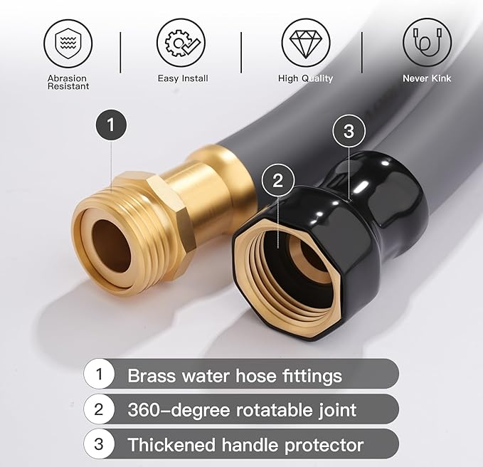 Garden Hose 5/8" x 100ft - No-Kink Flexible Water Hose 600 PSI Burst Pressure, Lightweight & Durable for Yard, Car Wash, Pets Gray