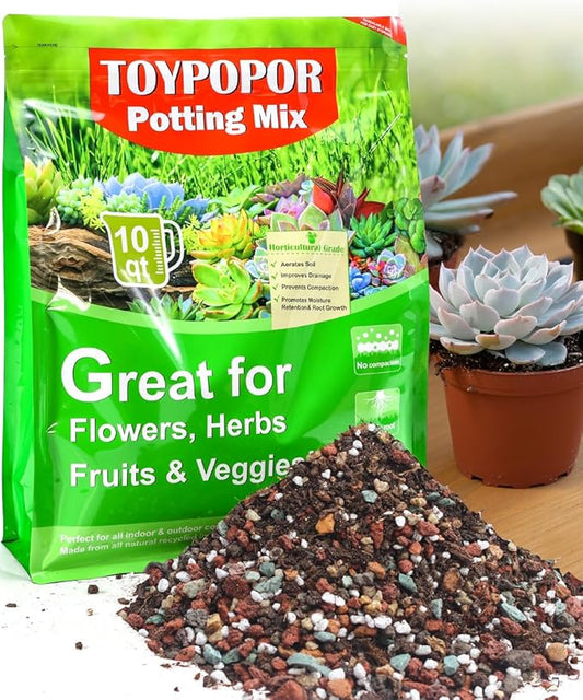 TOYPOPOR Succulent Soil, Cactus Potting Mix 12.5 Pounds/10QTS, High Drainage, Pre-Mixed Ready to Use for All Succulent Varieties, Indoor Plants, Bonsai, Terrarium, Houseplant, 30% Particles 70% Soil