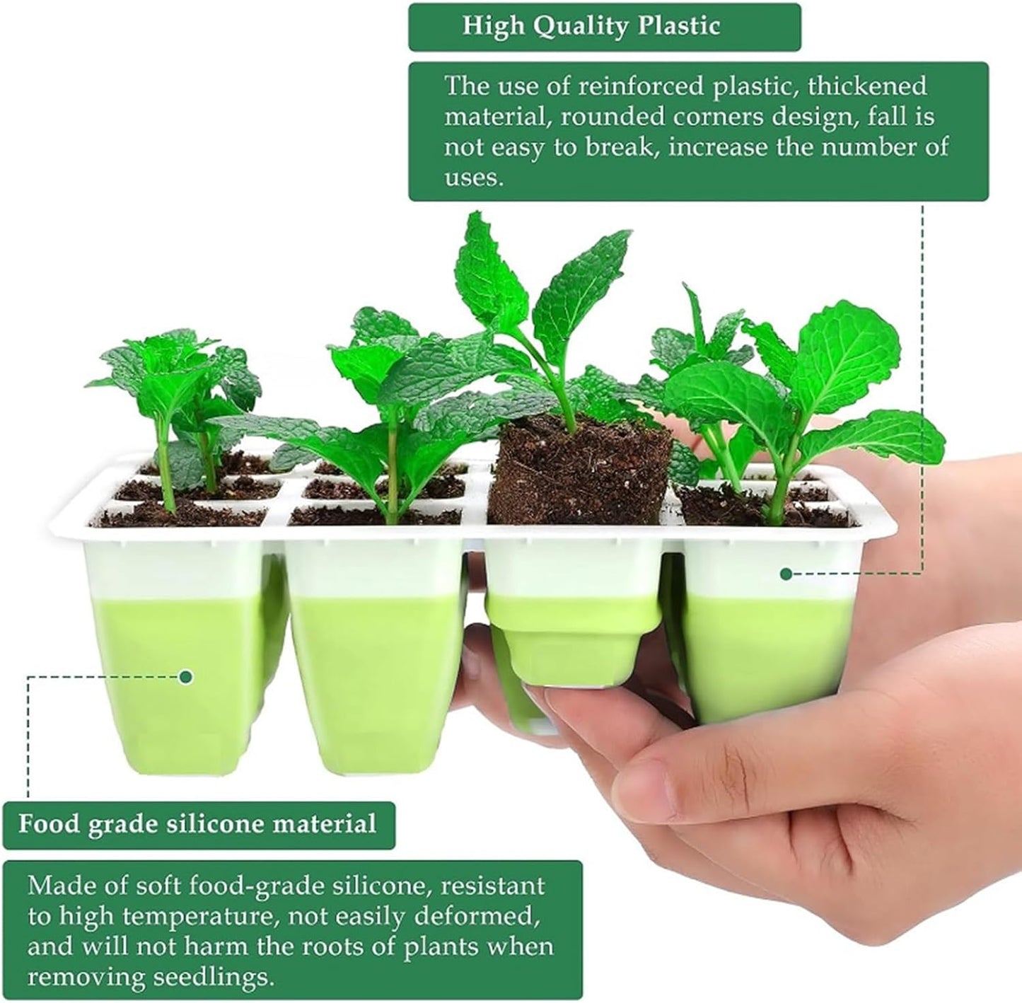 Seed Starter Tray, Seed Starting Trays with Adjustable Ventilation Humidity Planting Pot Plant Starter Kit Greenhouse Propagator Biodegradable Seedling Germination Trays (Green)