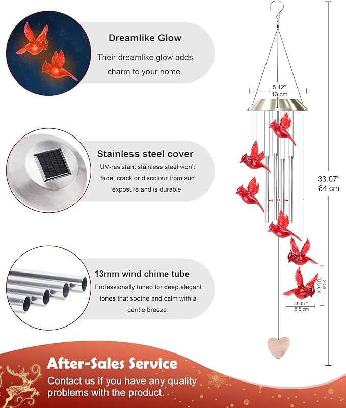 Nacome Wind Chimes for Outside: Memorial Color Changing Bell for Garden Yard Party Window Decor - Birthday Gifts for Mom Mother Grandma Women(Cardinal)