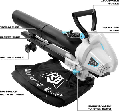 RB 40V Leaf Blower and Vacuum Combo - Powerful Cordless Leaf Vacuum Mulcher with 4.0Ah Battery, 30:1 Mulching, 12L Bag, Adjustable Handle