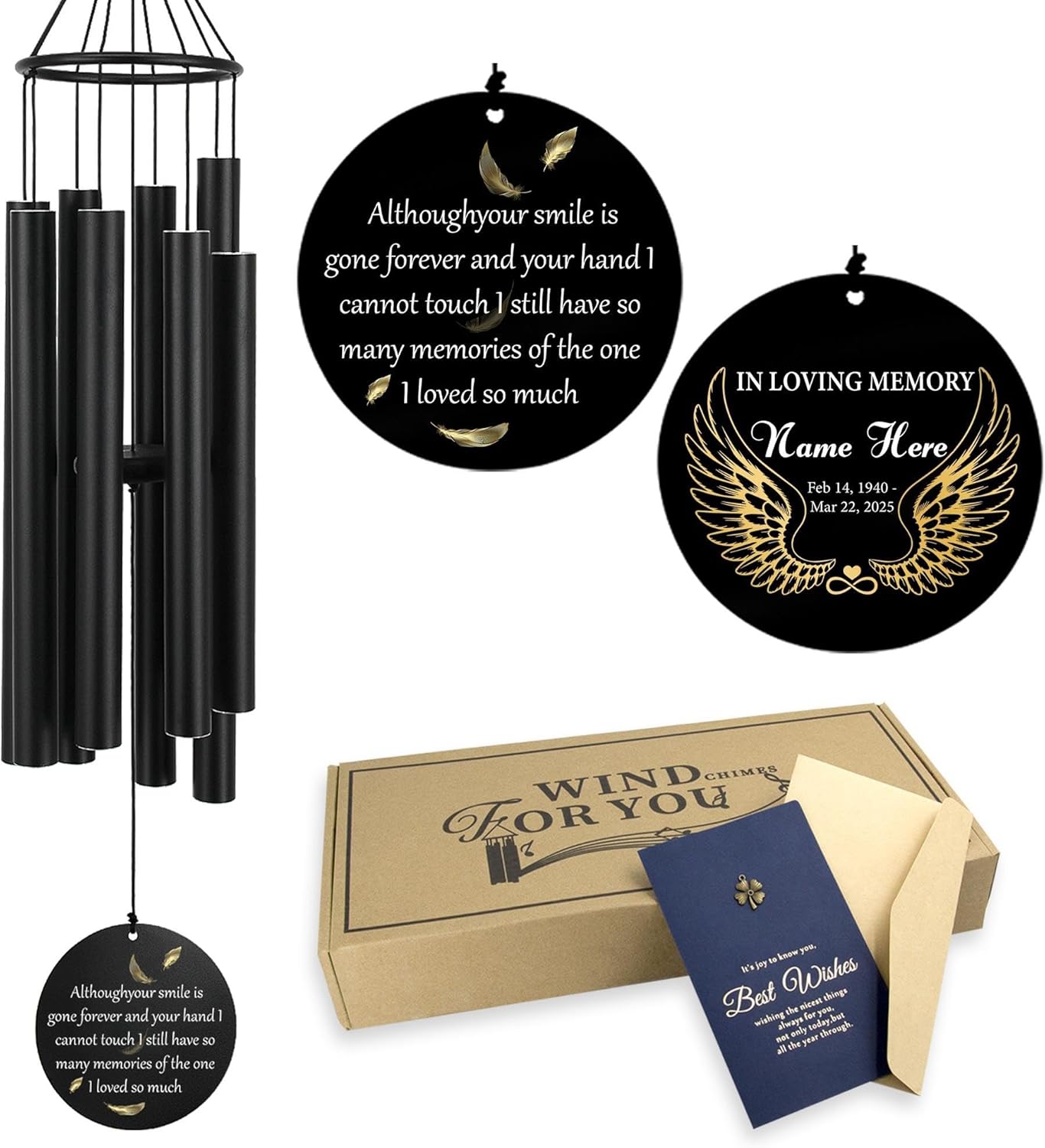 Personalized 36" Memorial Wind Chimes, Bereavement Gift to Honor a Loved One's Remembrance, Sympathy Gift for Loss of Mother Father Husband, for Outdoor Garden