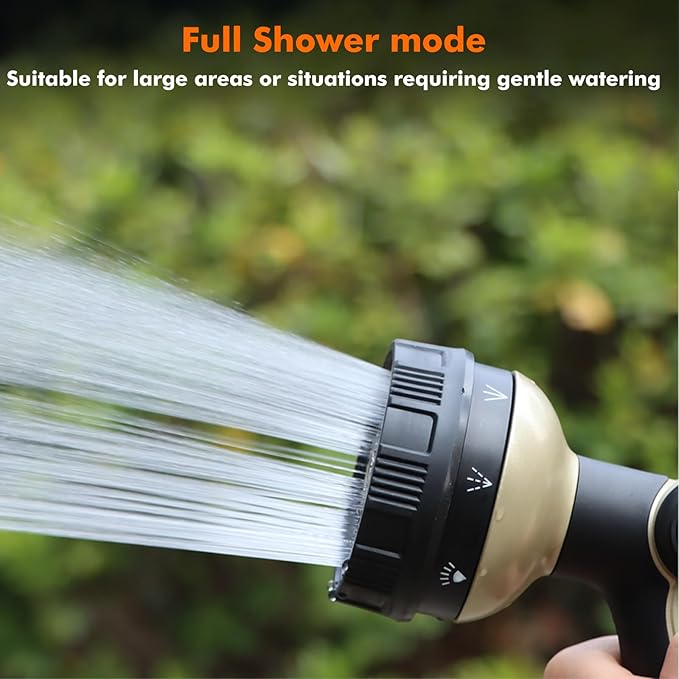 RESTMO Full Shower Hose Nozzle, Metal Spray Nozzle for Garden Hose, 8 Spray Patterns, Water Hose nozzle with Thumb Control, Ideal for Outdoor Lawn & Plant Watering, Car & Pet Washing, Bronze