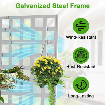 GarveeLife Metal Planter Box with Trellis, 71 in x47 in x12 in Raised Garden Bed with Trellis, Outdoor Garden Box with Privacy Screen & Drainage Holes for Climbing Plants Flower Vegetable, White