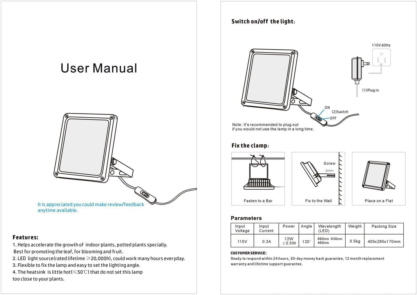 ACKE LED Grow Lights Full Spectrum,Plant Lights，Growing Lamps 12W for Indoor Plants,Hydropoincs