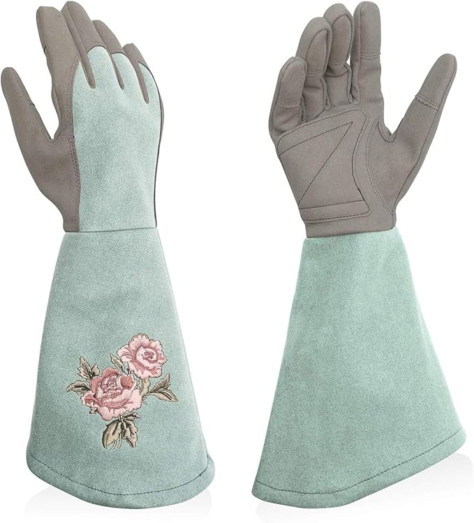 Rose Pruning Gloves Thorn Resistant, Embroidery Gardening Gloves with Extra Long Forearm Protection