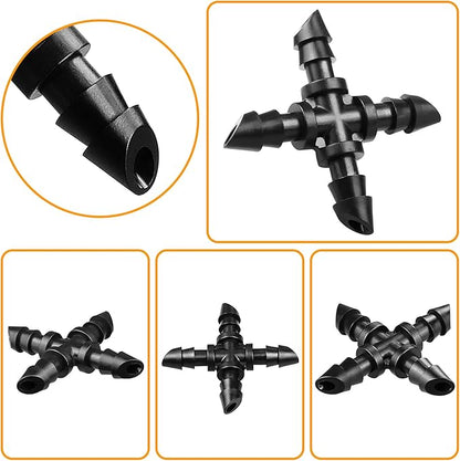 1/4" Drip Irrigation Cross Fittings, 45 Pieces Barbed 4-Way Cross Irrigation Parts for 1/4 Inch Drip Tubing, Drip Line 4-way Tee Connectors T Parts for Sprinkler Garden Lawn