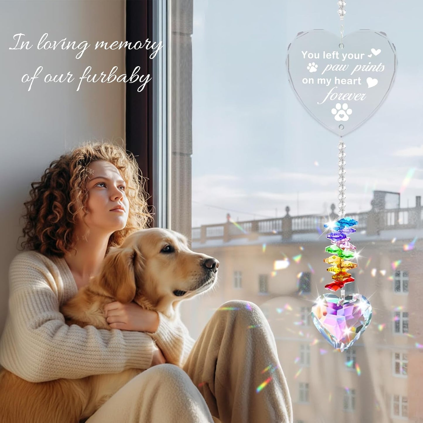 Pet Memorial Gifts for Dogs, Pet Memorial Crystal Suncatcher, Loss of Dog Sympathy Gift, Rainbow Bridge Dogs & Cat Remembrance Bereavement Gifts