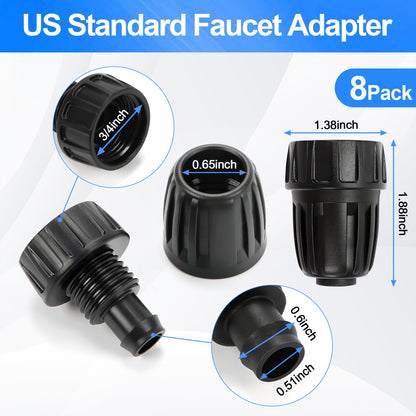 Universal 3/4 Inch Female Pipe Thread to 1/2 Inch Drip Irrigation Tubing Adapter, 8 Pack 1/2 In. Barbed Drip Line x 3/4 In. Faucet PVC Adapter Connect 3/4" FHT Garden Faucet Hose Bibb