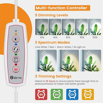 Grow Lights for Indoor Plants with Stand, 2-Heads Full Specturm Plant Grow Light with 4/8/12/16H Timer, 3 Color Modes, 360° Flexible Gooseneck, 24-68.7in Hight Adjustable Plant Growing Lamp