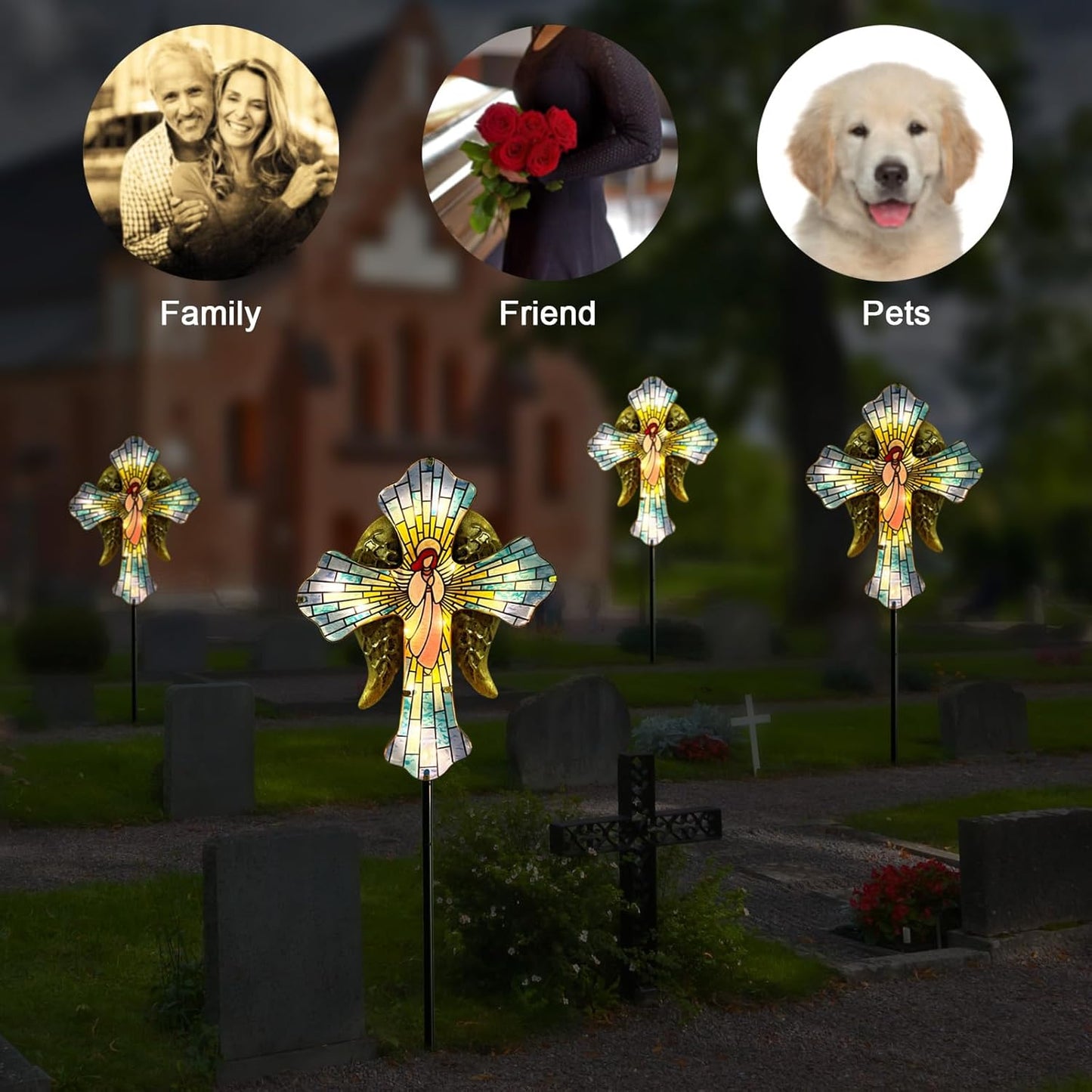 Solar Cross Garden Stake Lights for Outdoor Garden,Cemetery,and Yard Decor,Angel Wings Cross Solar Christmas Lights Outdoor,Memorial Gifts Angel