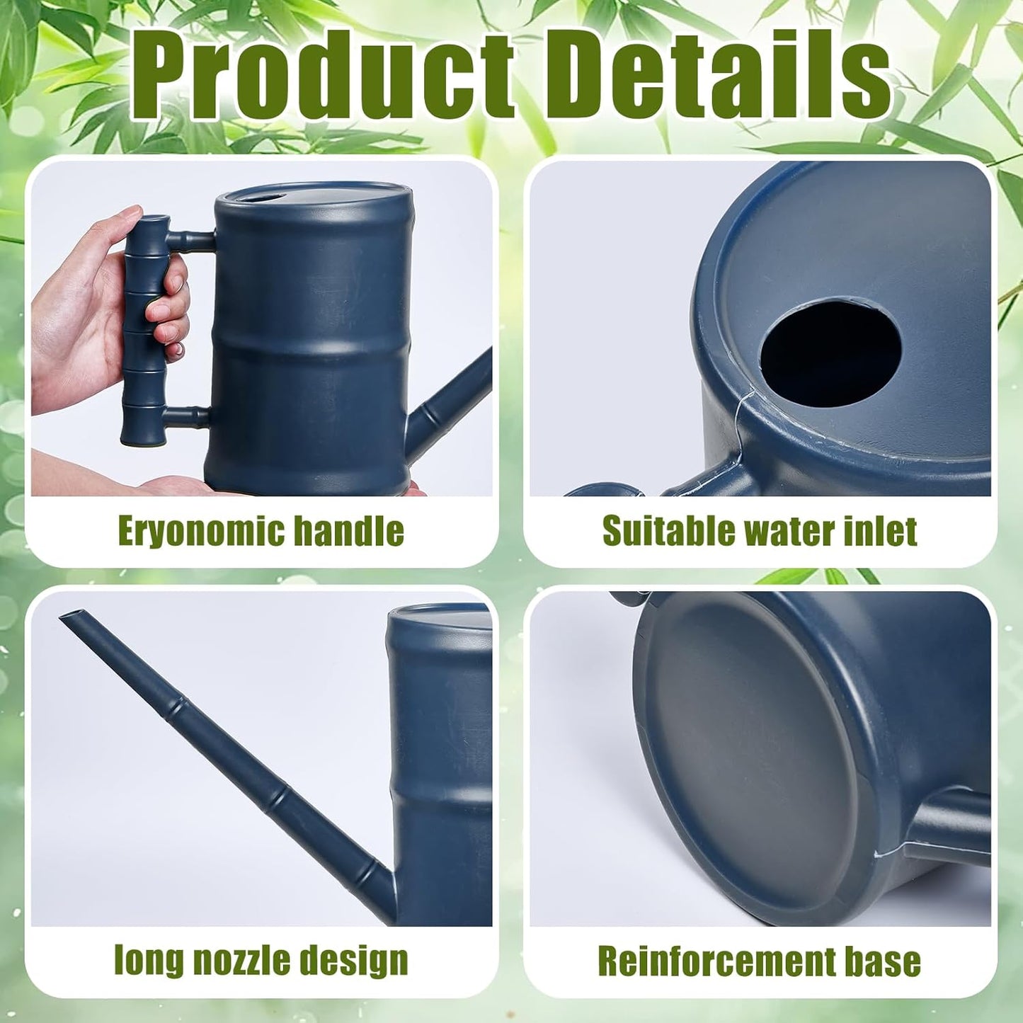 ZXJ Watering Can for Outdoor Indoor Plants - Small Plastic Home Garden - with Long Spout - Blue - 64 Oz - 1/2 Gallon