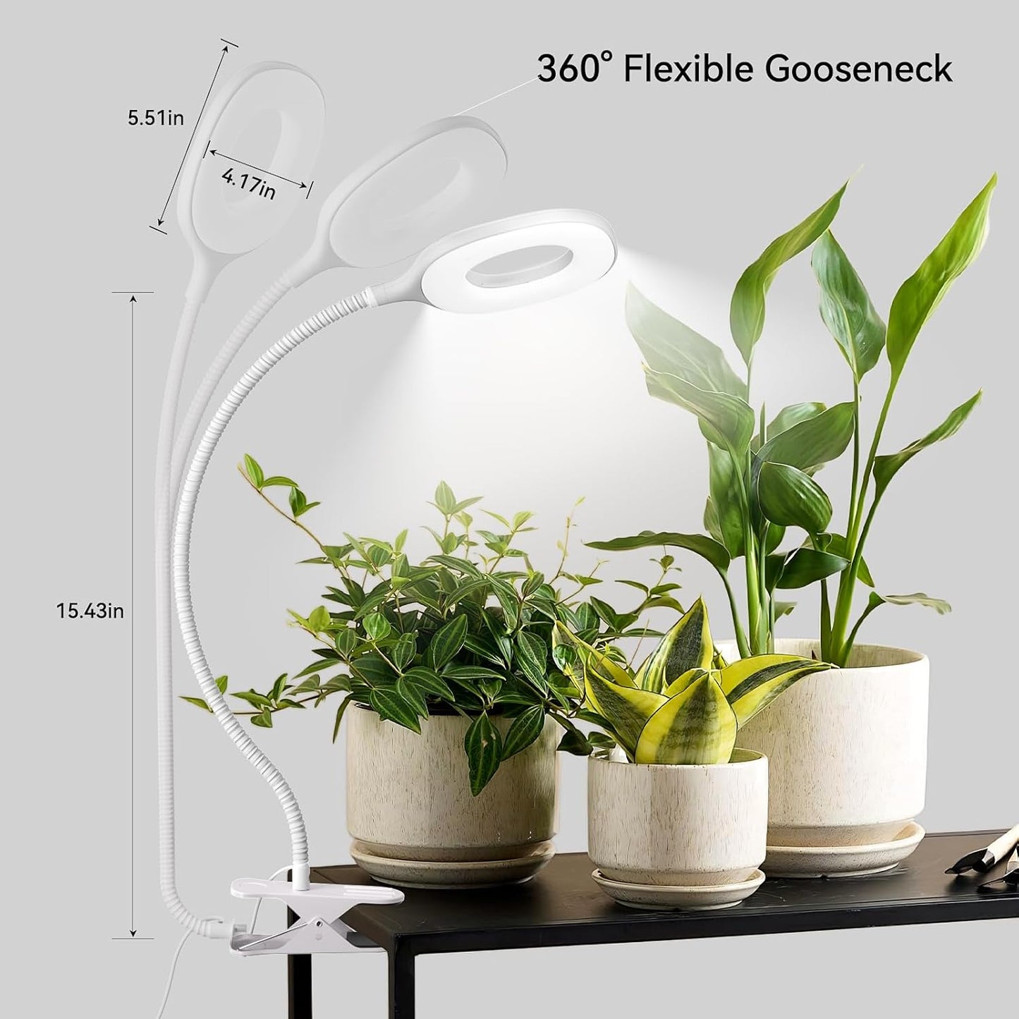 Grow Lights for Indoor Plants Full Spectrum, Clip On Plant Light for Small Plants, Plant Lamp with Adjustable Gooseneck, 4/8/12H Timer, 3 Color Adjustable & 10 Dimmable Brightness, Remote Control