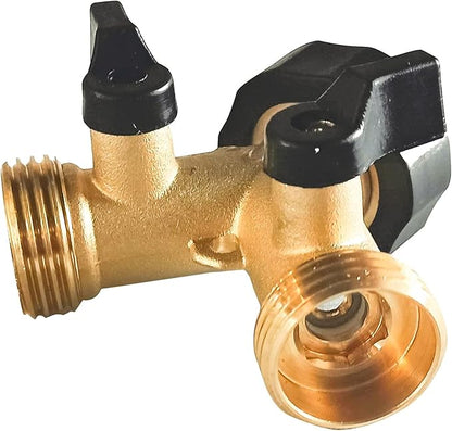 Brass Garden Hose Splitter 2 way Heavy Duty, Brass Hose Y Splitter 2 Valves, Y conneector with 2 Extra Rubber Washers