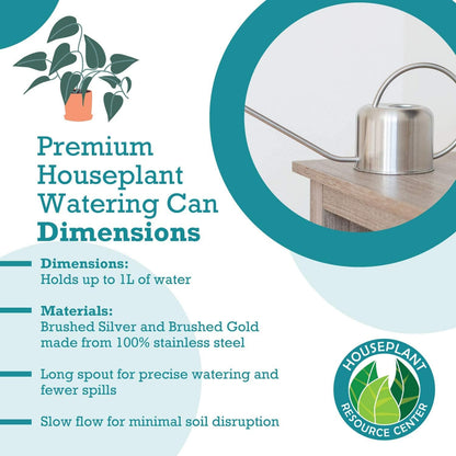Stainless Steel Watering Can for Houseplants by Houseplant Resource Center | 1L Capacity for Indoor/Outdoor Plants in Brushed Silver