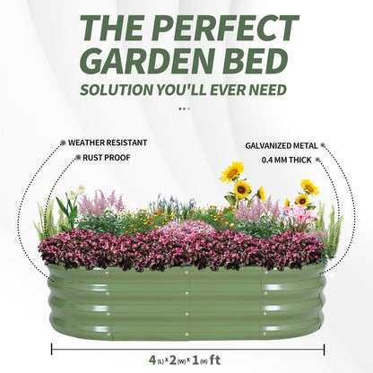 1MORE Galvanized Raised Garden Bed- Planter Garden Boxes Outdoor, Raised Beds for Gardening, 4x2x1ft Metal Garden Bed Kit for Vegetables Flower, Planter Raised Beds with Tools.Green