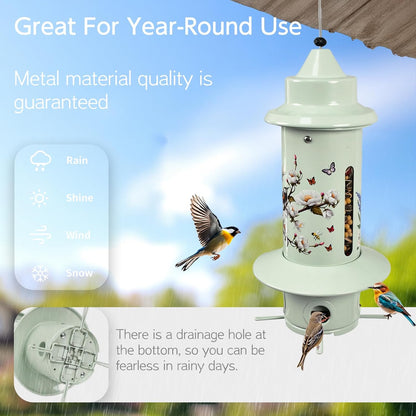 Squirrel Proof Bird Feeders, Long Lasting Bird Feeder for Outdoors, Reliable and Rust Resistant Metal Station for Prevents Squirrels from Stealing Food,5LB Large Capacity,Green