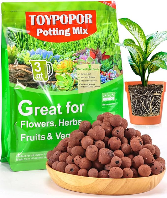 TOYPOPOR Leca Clay Pebbles for Plants, (3 Quarts) Leca Balls, Lightweight Clay Ball, Potting Mix, Grow Media Used for Drainage, Decoration, Aquaponics, Hydroponics and Other Gardening Essentials