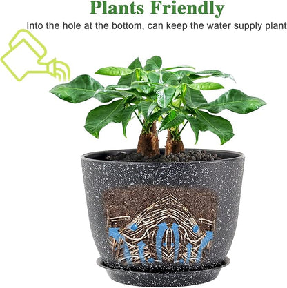 12inch Large Plant Pot, Modern Plastic Planter with High Driange Holes and Saucer for Indoor Outdoor Garden Plants and Flowers, Black Speckles