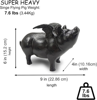 NACH Cast Iron Pig Statue - Black Door Stopper & Paperweight, 9x4x6 inch, JS-90-7131