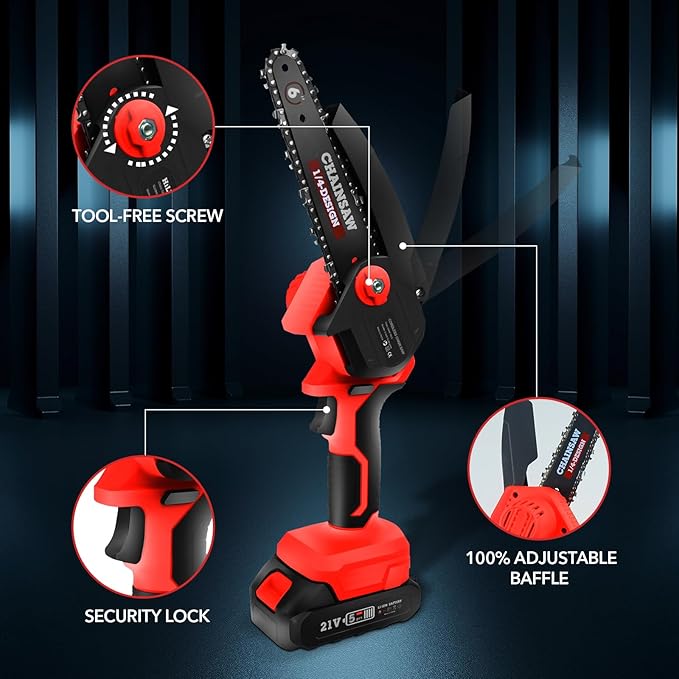 Mini Chainsaw Cordless Portable 6 Inch Handheld Chain Saw with Security Lock Small Electric Chainsaw with 2 Rechargeable Batteries for Wood Cutting Tree Trimming Gardening Camping