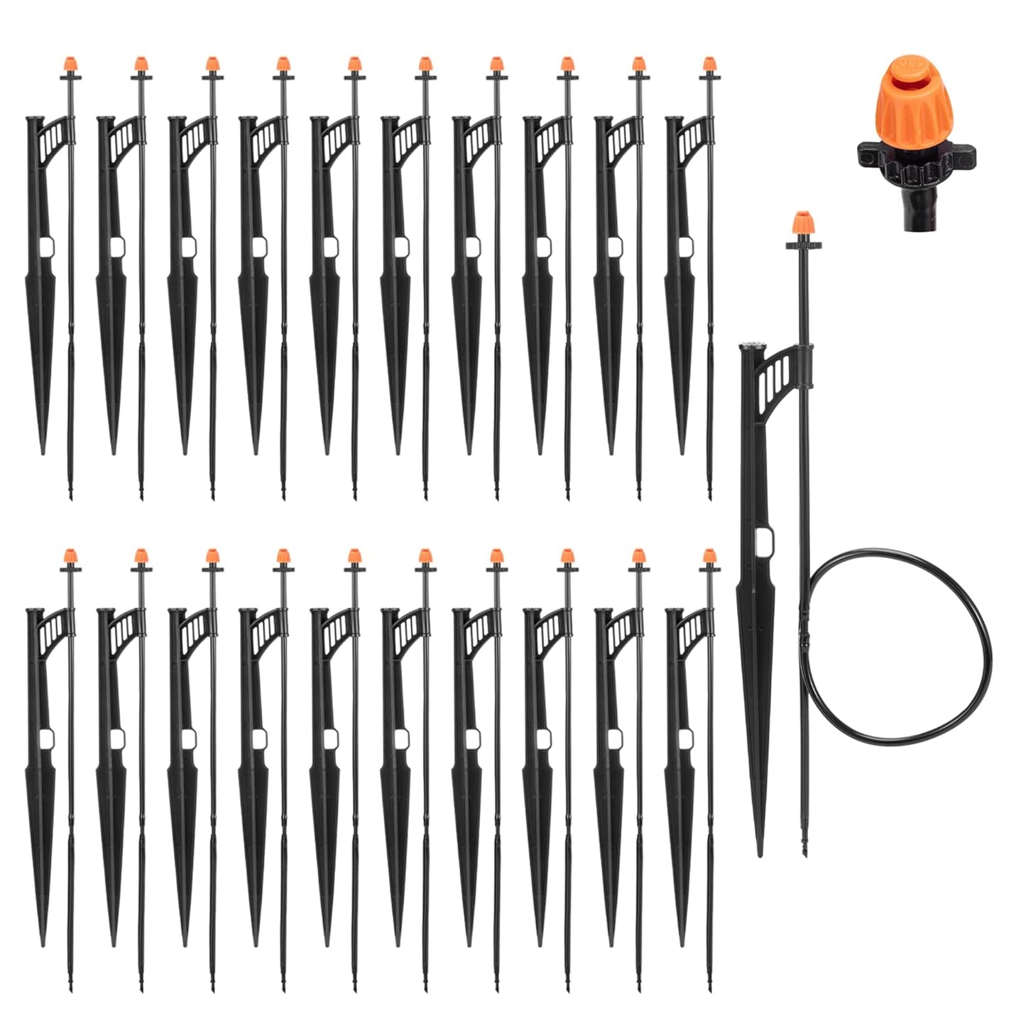 20 Sets 180 Degree Irrigation Sprinkler Heads with Stake Drip Micro Spray Emitters with 1/4" Irrigation Tubing on Riser Stake Micro Spray Sprinkler Stake Assembly for Garden Watering System