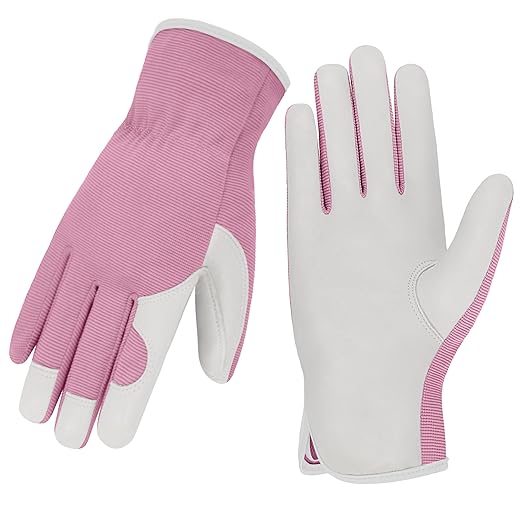 Gardening Gloves, Garden Gloves for Women and Men, Thorn Proof Working Gloves, Durable Leather Work Garden Gloves for Yard & Outdoor Work, Pink, XL