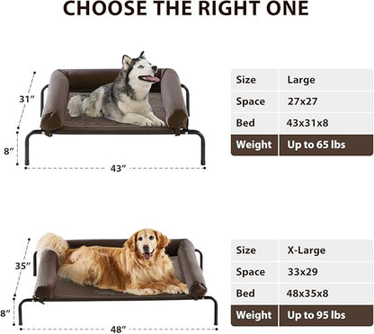 Cooling Elevated Dog Bed for Large Dogs – Waterproof Raised Dog Cot with Slope Headrest, Breathable Teslin Mesh, Durable & Portable Pet Bed for Indoor and Outdoor Use, Brown