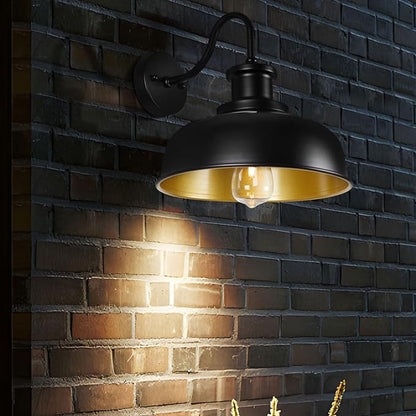 Solar Barn Light for Outside, Gooseneck Outdoor Wall Lights Solar Powered, Farmhouse Exterior Wall Sconce, Industrial Outside Lighting Fixture, Rustic Lantern for Garage, Barn, Shed, RZSR007 BK