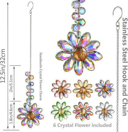 HDCRYSTALGIFTS 6PCS Crystal Sunflower Suncatchers Hanging Ornaments, Crystal Window Sun Catchers Rainbow Maker Light Catcher Indoor Outdoor Garden Decor Glass Christmas Ornaments
