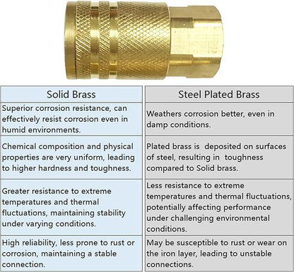 Air Hose Fittings 1/4" Female Brass Air Coupler Kit,12 Pieces Quick Connect Air Compressor Accessories 300 Psi