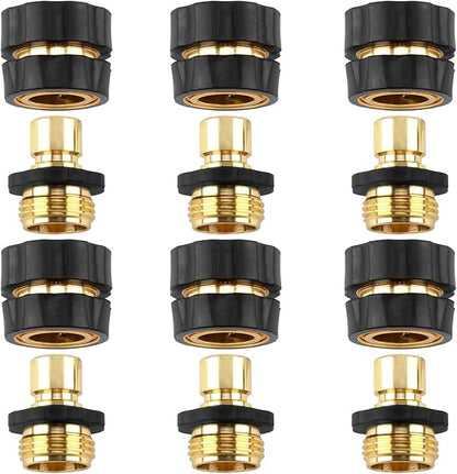 Quick Connect Hose Fittings Male and Female Set, 3/4 Inch Aluminum Garden Hose Fitting Quick Connector with Rubberized Grips, Water Hose Connector for Garden (6 Set)