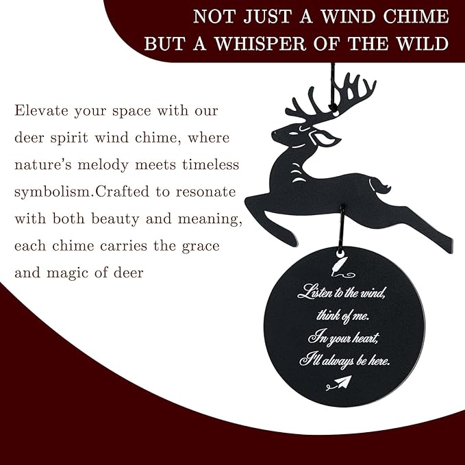 Wind Chimes for Outside, 32" Memorial Wind Chimes for Loss of Loved One Mother Father, Memorial Sympathy Gift Outdoor Garden Patio Decor, Deer Xmas Decorations (Silver)