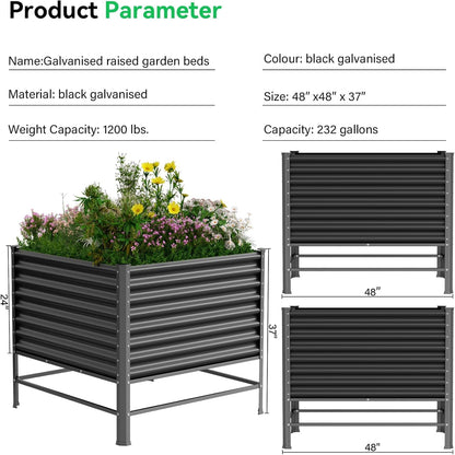 Galvanized Raised Garden Bed with Legs,48×48×37in Large Metal Elevated Raised Planter Box ,Raised Garden Bed,1200lb Capacity with Drainage Holes for Vegetables Lawn Green Flowers, Fruits, Terrace