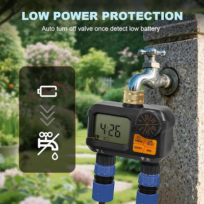Water Timer for Garden Hose - 2 Zone Timed Sprinkler with Rain Delay/Manual Watering/Automatic Irrigation Programmable Faucet Timer for Yard Lawn