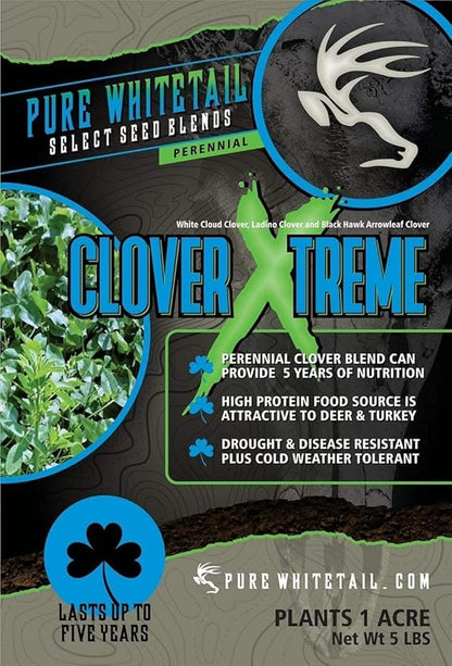 Pure Whitetail Clover Xtreme | Select Seed Blends | Whitetail Deer & Turkey Perennial Clover Seed Blend | Clover Food Plot Seeds for Deer | Plants 1 Acre | 5 lb Bag
