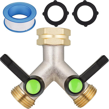 Hose Splitter,Garden Hose Splitter 2 Way,Y Adapter for Water Hose, Faucet Splitter, 2 Way Heavy Duty Brass Splitter，Outdoor Faucet Splitter,with Long Handle.