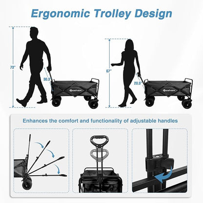 Yesker Foldable Wagon - 300lbs Collapsible Garden Carts with All Terrain Wheels for Outdoor Camping Sports Shopping Gardening - Heavy Duty Portable Utility Trolley (Black)