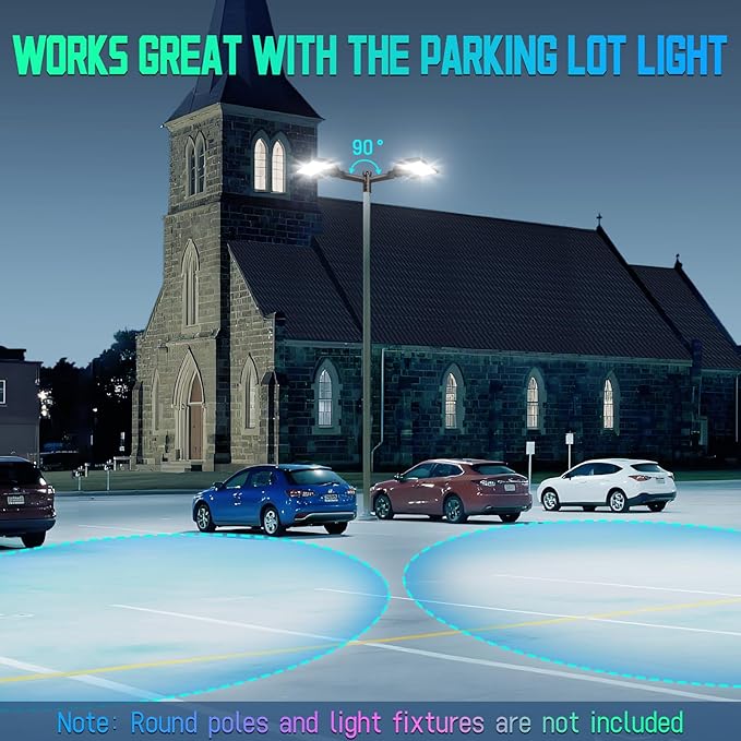 Mounting Bracket Tenon Adapter, Solid Heavy Duty Double Horizontal for Round Pole 2-3/8"0.D. Twin Spoke Extended Bracket Arm for Slip Fitter Parking Lot Light Mount Street Shoebox Lights